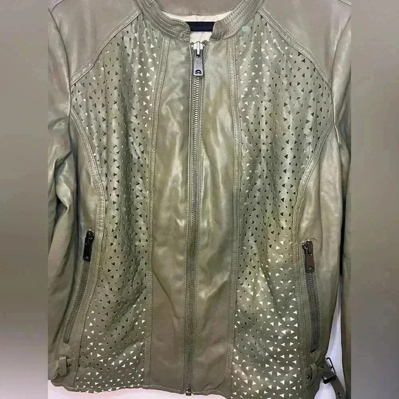 G.I.L.I Women’s Olive Green Leather Jacket Plus Size Blazer 22W - Picture 2 of 5